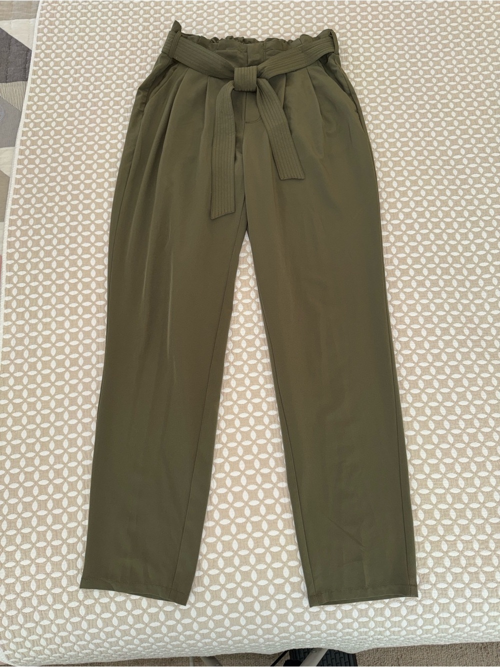 DownEast Olive Green Paperbag Waist Trousers with Tie Belt